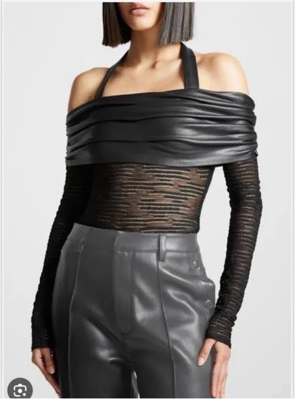 NWT NEVER WORN SOLD OUT Maniere de voirBlack Off-Shoulder Leather Trim Bodysuit